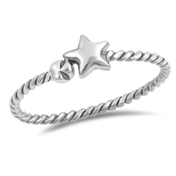 925 Sterling Silver Star Rope Ring w/ polishing cloth Size 4 NEW - Picture 10 of 10